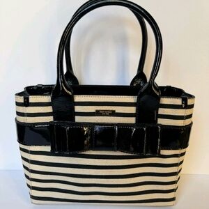 Kate Spade Striped Canvas "Gracie" Bow Tote 🎀